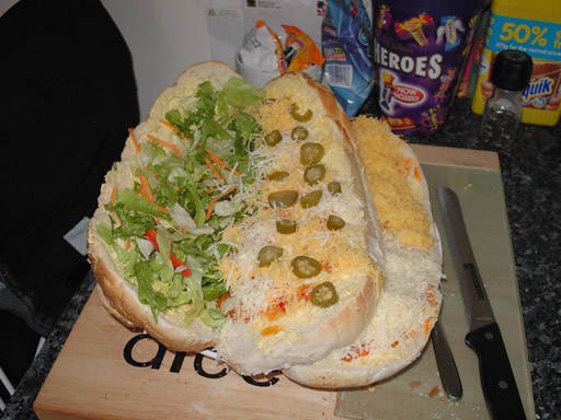 While your steaks are cooking, garnish the 2nd level of the manwich with some more of the jalapeno peppers!